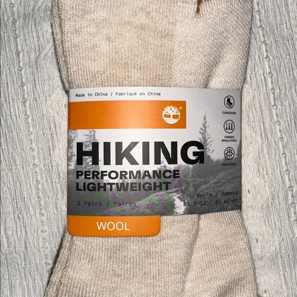 Timberland L Men’s Wool Blend Ivory Brown Basic Hiking Shortie Crew Socks 3-Pk
